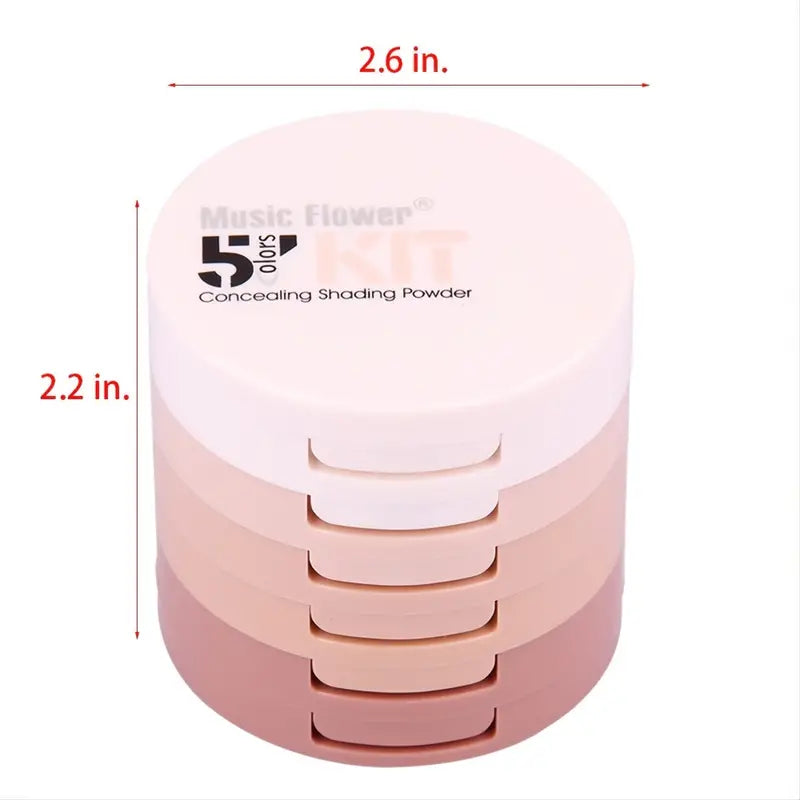 5-in-1 Concealer, Contour, Bronzer Makeup Powder, Oil Control Setting Powder With Puff And Mirror, Long Lasting And Waterproof