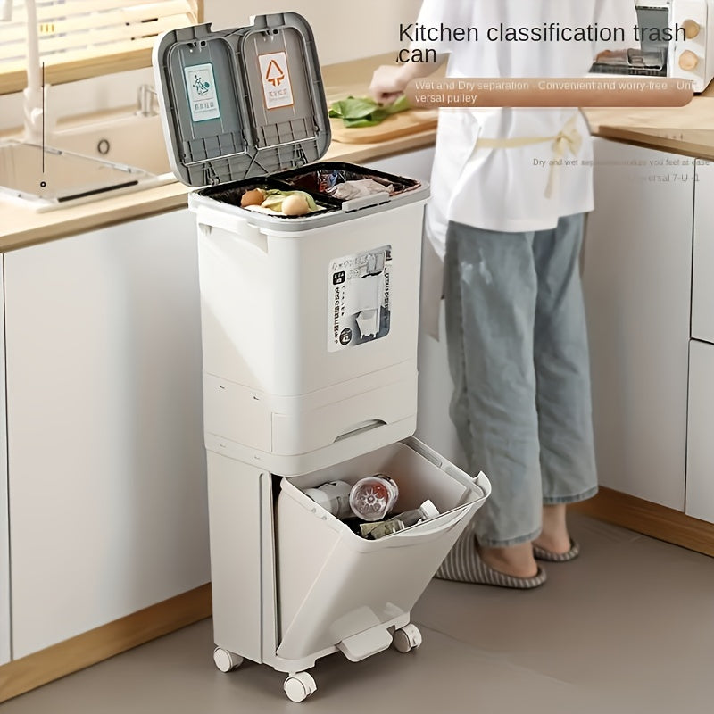 Large Dual-Compartment Trash Can With Odor-Seal Lid