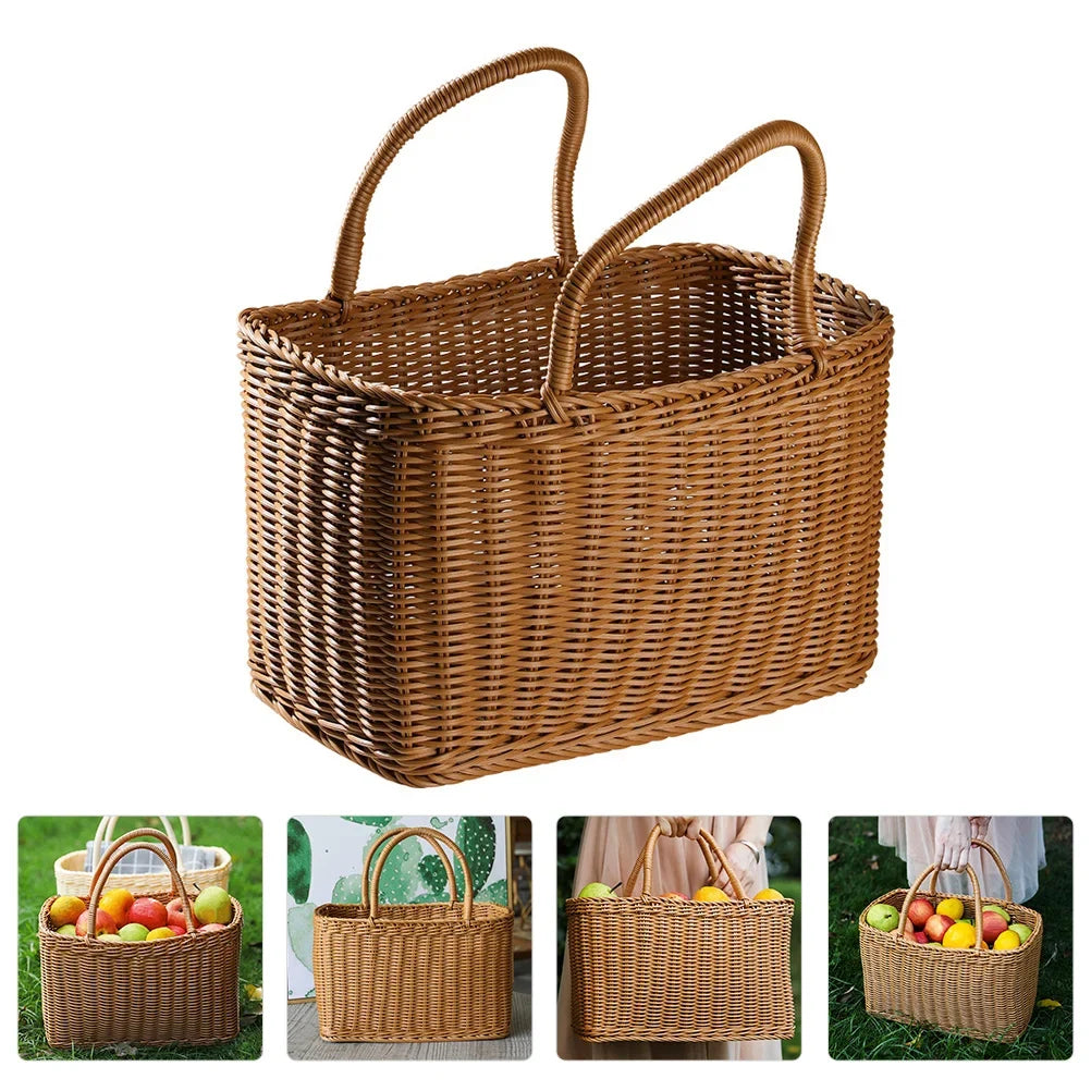 Woven Wicker Basket With Handle